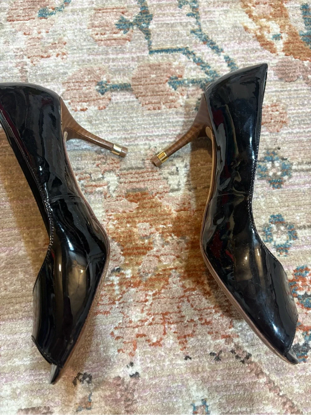 Tory Burch Black Patent Leather Peep-Toe Heels